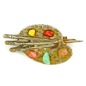 Vintage Paint palette brooch, Artist Palette Brooch accents little stones